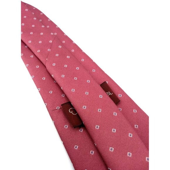 Oscar De La Renta Mens Red Burgundy Tie With Square Pattern Vintage Classic Wear - Picture 13 of 16
